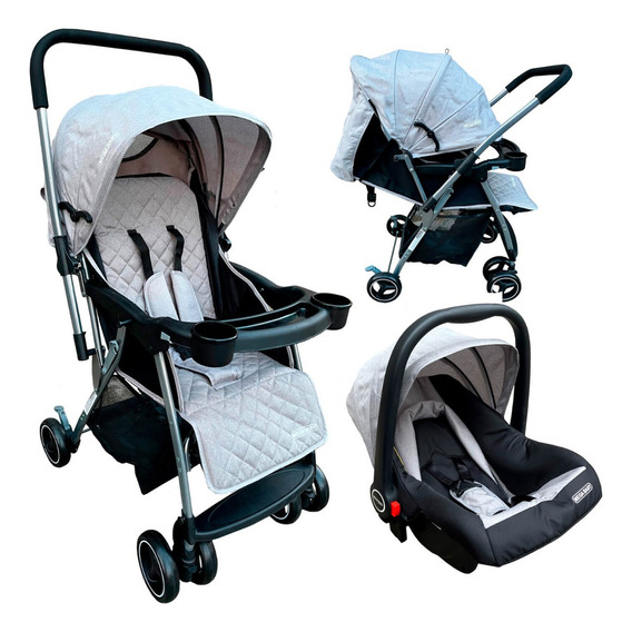Cochecito de paseo Mega Baby Copahue Travel System grey con chasis color plateado