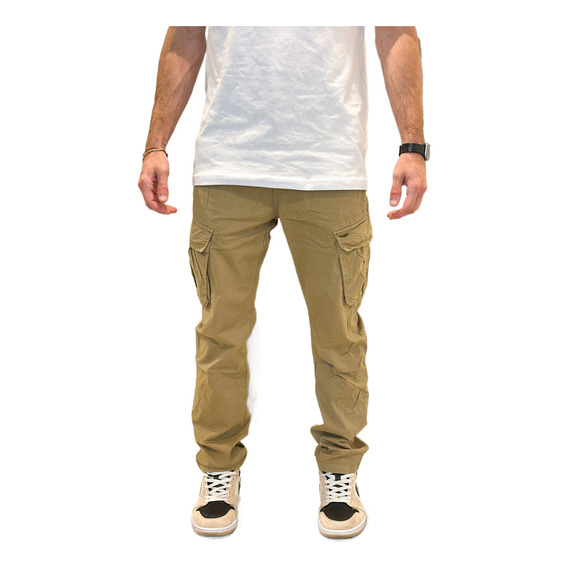 Pantalones Cargo Rectos Hombre Gabardina Elastizados 