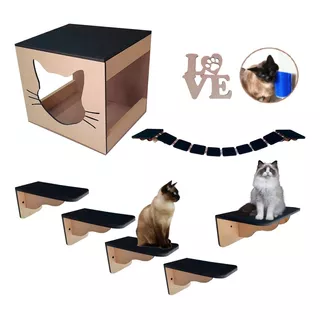 Playground Para Gato 7 Pcs Mdf Parede + Brinde Love Oferta