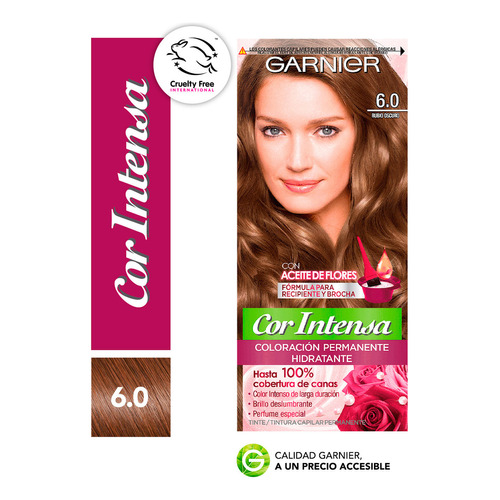 Kit Tintura, Oxidante Garnier  Cor intensa Kit Coloración Permnente Hidratante Garnier Cor Intensa tono 6.0 rubio oscuro 20Vol. para cabello