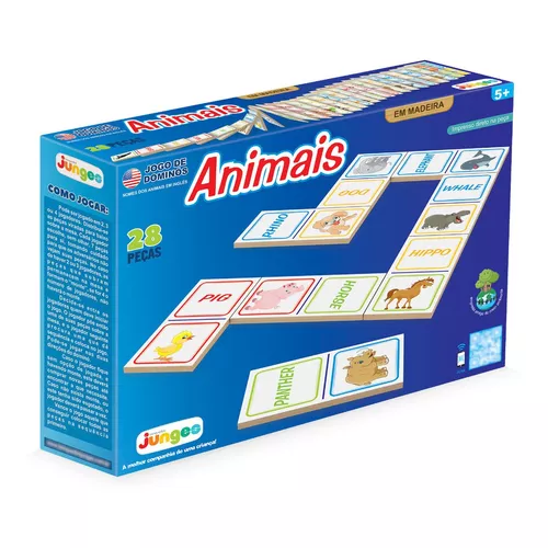 Dominó Animais em Inglês Jogo Educativo de Madeira Brinquedos Educativos  Bambalalão Brinquedos Educativos