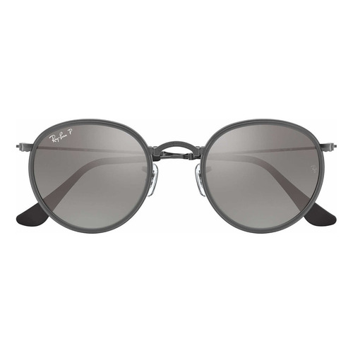 Anteojos de sol polarizados Ray-Ban Round Folding Standard con marco de metal color matte gunmetal, lente grey de cristal degradada, varilla matte gunmetal de metal/plástico - RB3517