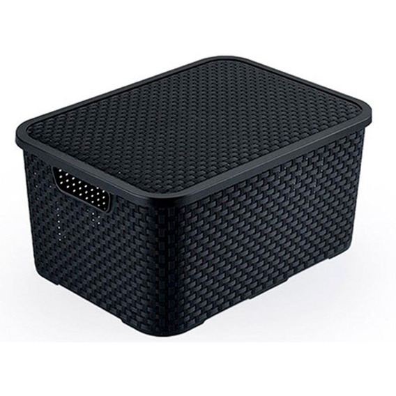 Caja organizadora de ratán negra Arqplast con tapa, 7 litros