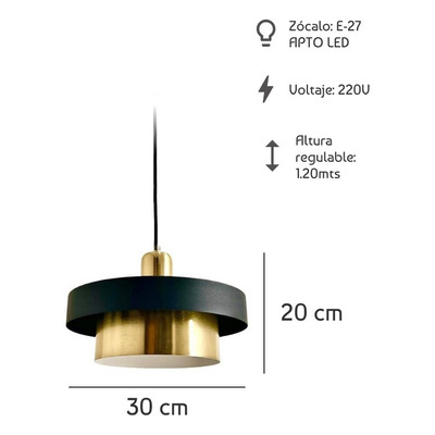 Colgante Ema 30cm Apto Led Deco Moderno Negro Dorado Lmp