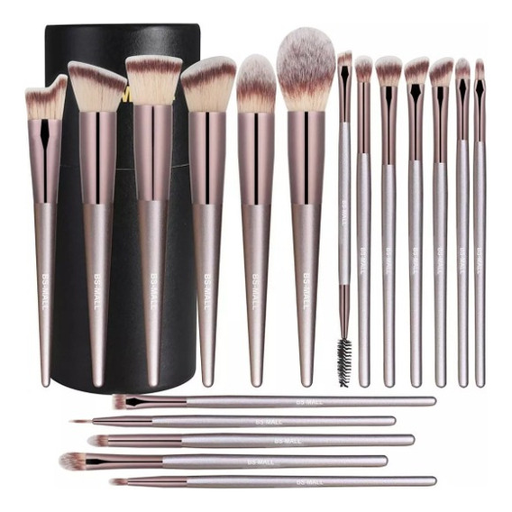 Kit Brochas De Maquillaje X 18 Bs Mall Con Tarro Estuche