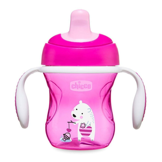Vaso para bebés con aza antiderrame Chicco Training Cup con sorbete color pink de 200mL