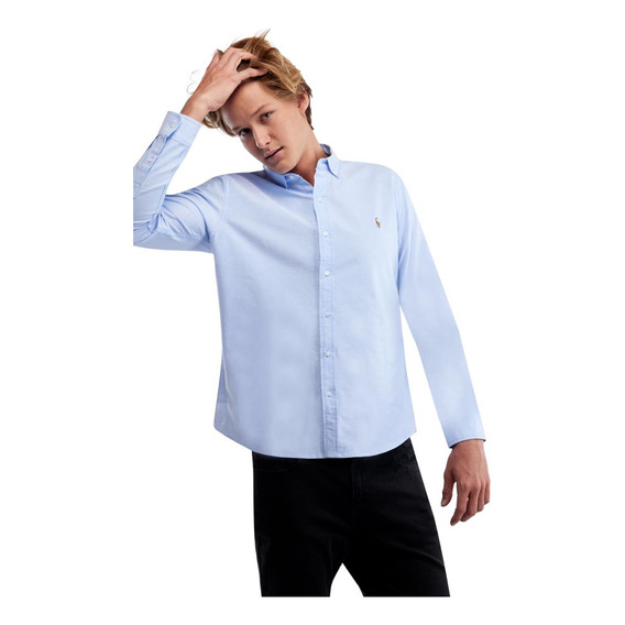 Camisa Azul Cielo Hombre Casual Manga Larga Hpc Polo Coma