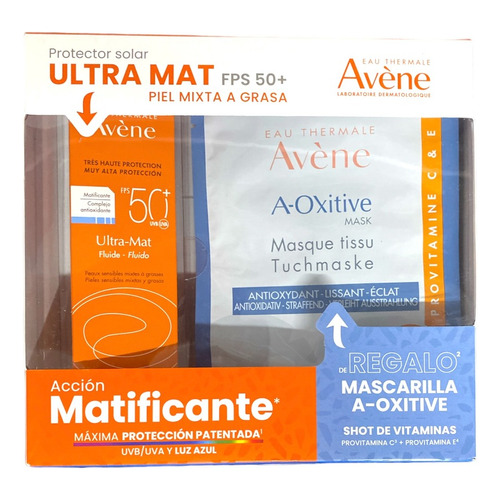 Kit Avene Ultra Mat Fps 50 Y Mascarilla Aoxitive Momento de aplicación Día Tipo de piel Sensible