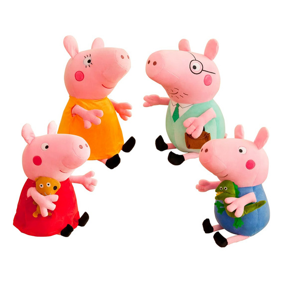 Set 4 Peluches Peppa Pig, George, Mamá Y Papá Cerdito 25 Cm