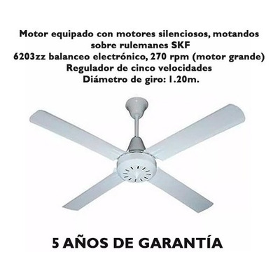 Ventilador De Techo Blanco 4 Palas 5 Velocidades Garantía Tg