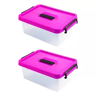 2 Cajas Plásticas Multiusos De 10 Litros Color Rosa