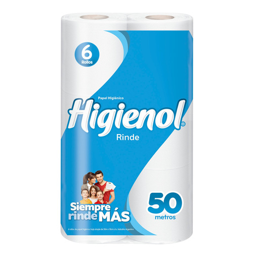 Papel higiénico Higienol Rinde simple hoja 50 m de 6 u