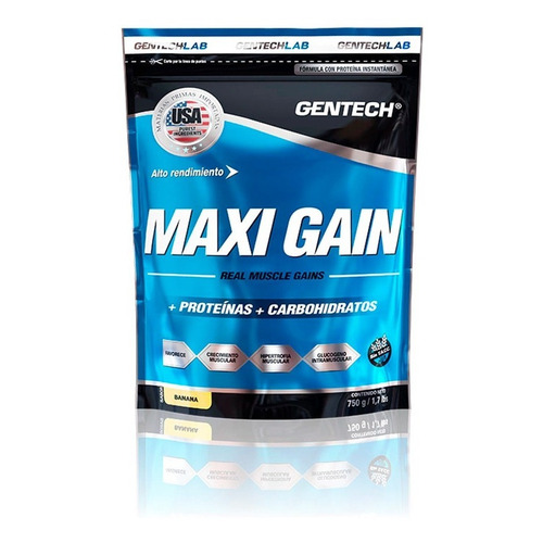 Maxi Gain 1250gr Proteína, Carbohidratos, Aminos  - Gentech Sabor Frutilla