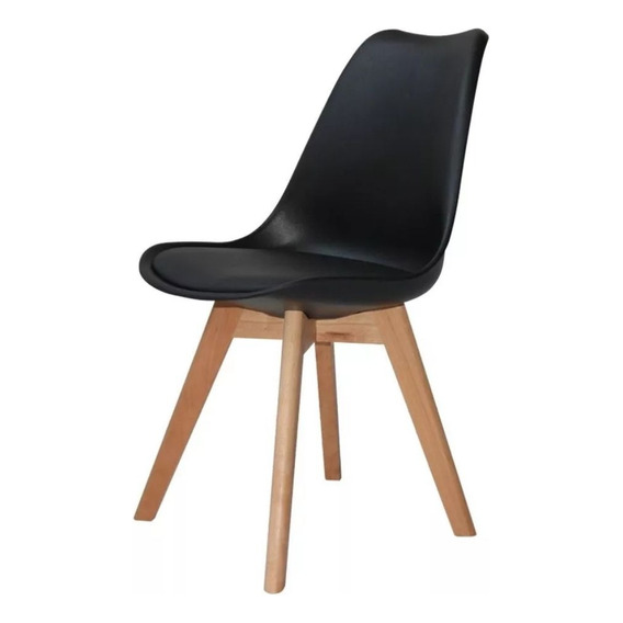 Silla Imback IBK-SCT001 estilo eames de comedor nordica madera acolchonada asiento negro