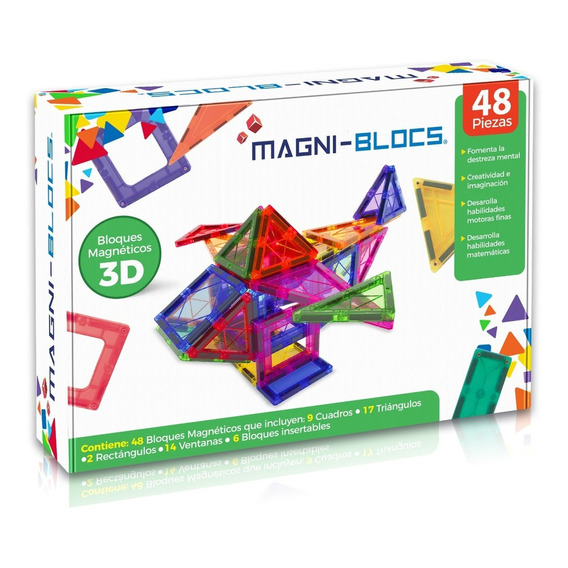 Magni Blocs 48 Pz, Bloques De Construcción Magnéticos, Imán Bloques Magnéticos 3D, Figuras Geométricas Magnéticas Educativas para Niños