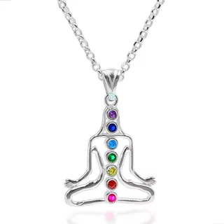 Colar Meditação Sete Chakras Yoga Zen Reiki - Prata 925