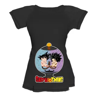 Blusa Negra Para Embarazo Ranglan Gemelos Goku + Caulifla