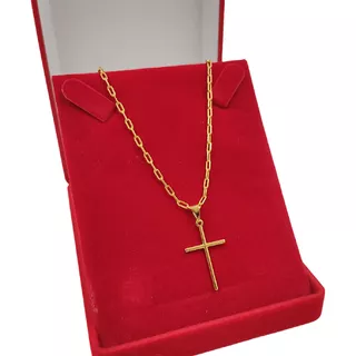 Colar Fino 2mm  E Pingente Crucifixo Fino Moeda Antiga