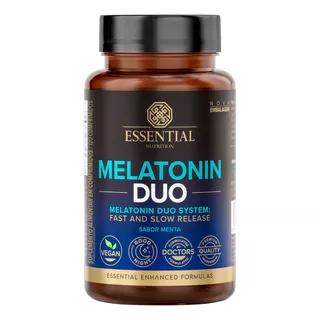 Melatonina Duo Sublingual 120caps Essential Nutrition Vegan Sabor Menta