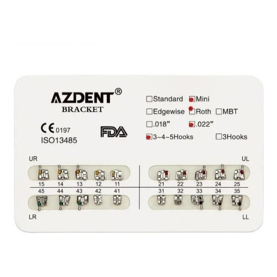 10 Kits Brackets Azdent Mini Roth 0.022 Hooks 3-4-5 