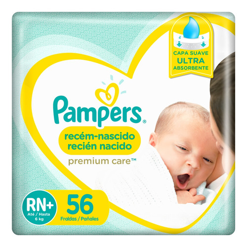 Pañales Pampers Premium Care Recién Nacido  Rn+ 56 u