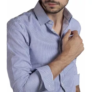 Camisa Vestir Hombre Xlimit Raya Azul Premium Elite Line