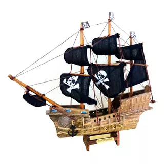 Barco Caravela Pirata 28cm Madeira Miniatura Decoração