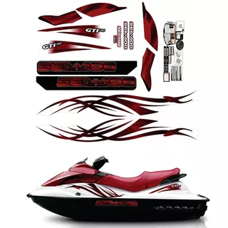 Kit Adesivos Jet Ski Sea Doo Gti 2008 Vermelho Casco Preto