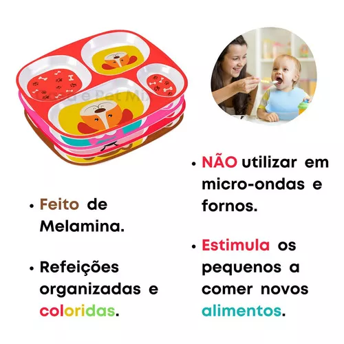 Kit Introdução Alimentar Prato Raso Fundo e Colher Bebê infantil de Macaco