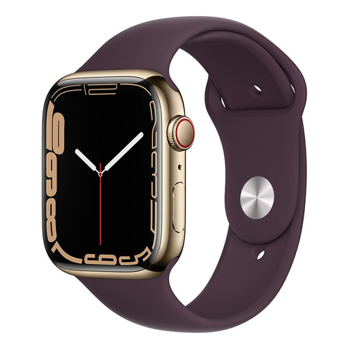 Apple Watch Series 7 (GPS + Cellular, 45mm) - Caja de acero inoxidable color oro - Correa deportiva cereza oscuro