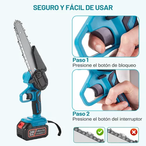  Seesii - Mini motosierra inalámbrica con 2 baterías, sierra de  cadena eléctrica inalámbrica de 4 pulgadas, sierra de energía de batería  portátil con una sola mano para corte de madera de