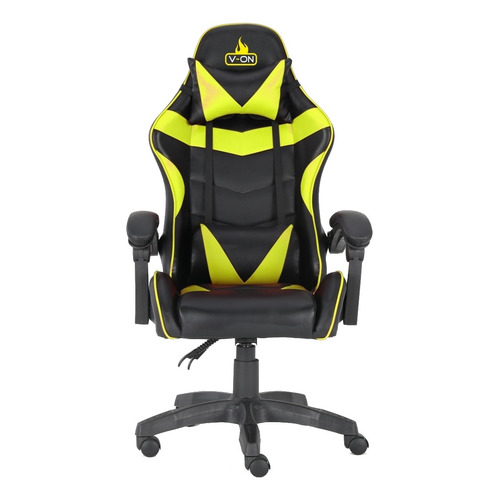 Silla de escritorio Vonchairs Legion gamer ergonómica  amarilla con tapizado de cuero sintético