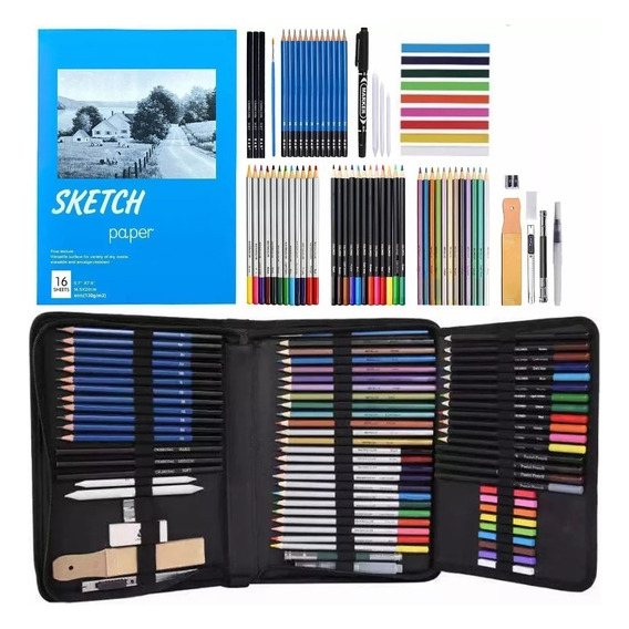 Kit De Lápices De Dibujo Y Boceto Con Accesorios 74 Pzs.