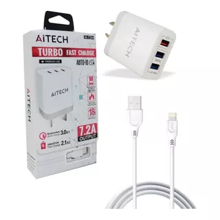 Cargador De Pared Aitech Con Cable Para iPhone 3 Usb 7.2a