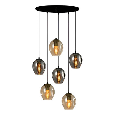 Colgante 6 Luces Ástrid Base Redonda 48cm Apto Led E27 Humo Y Ambar