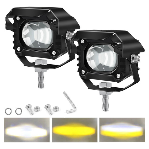 Par Faros De Lupa Led Auxiliar Luz Tres Color Auto Moto 180w