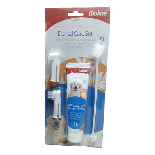 Bioline Dental Care Set Crema Pollo+cepillos Higiene Perro Sabor Pollo