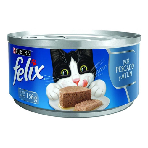 Alimento Felix Paté para gato adulto sabor pescado y atún en lata de 156g