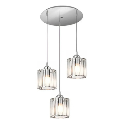  Colgante 3 Luces Prisma R Cristal Cromo Base Redonda Ld Cromo