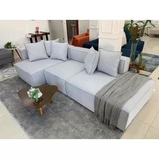 Sofá Modular Canto 3,00 Chaise Em Modulado Linho