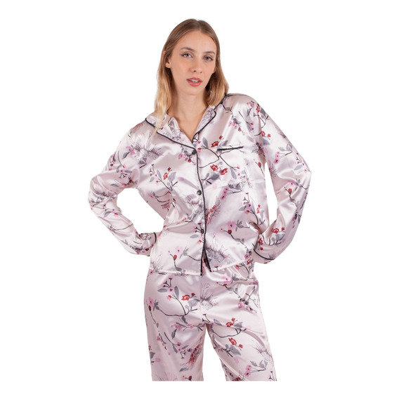Pijama Mujer Remera Manga Larga Y Pantalon Con Estampado
