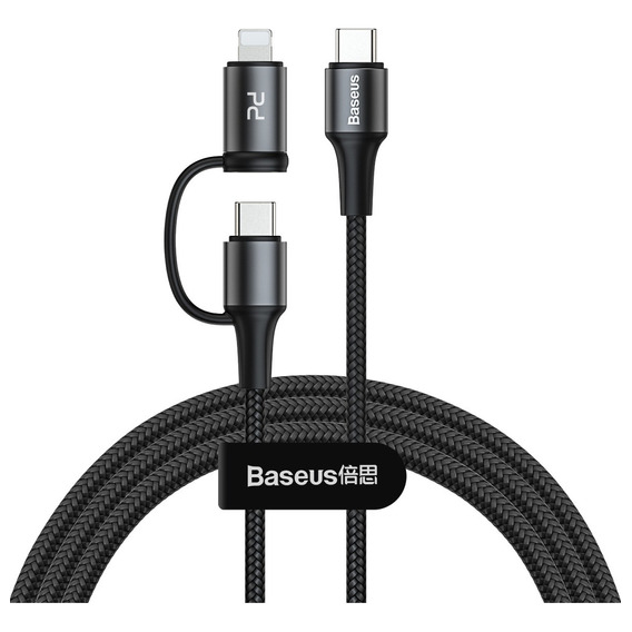 Cable USB-C 2 en 1 para iluminación tipo C/Baseus 18 W 60 W Pd 1 m, color negro