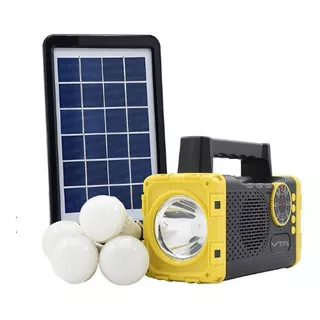 Kit Solar Lampara, Radio, Bt, Usb, Cargador, 4 Bombillos 