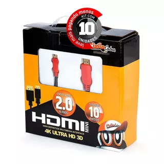 Kit Com 10 - Cabos Mini Hdmi Para Hdmi 2.0 C/ 10 Metros