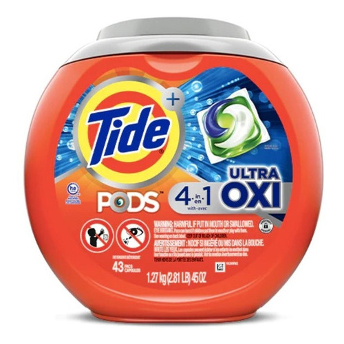 Tide Detergente 43 Capsulas Pods  4 En 1 Ultra Oxi
