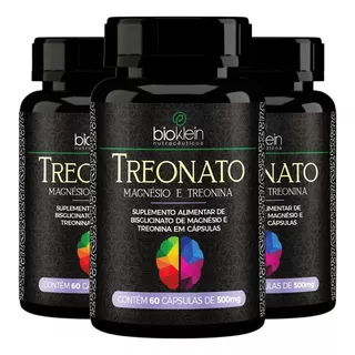 Kit 3 Treonato Magnésio E Treonina - 60 Cápsulas - Bioklein Sabor Vitamina