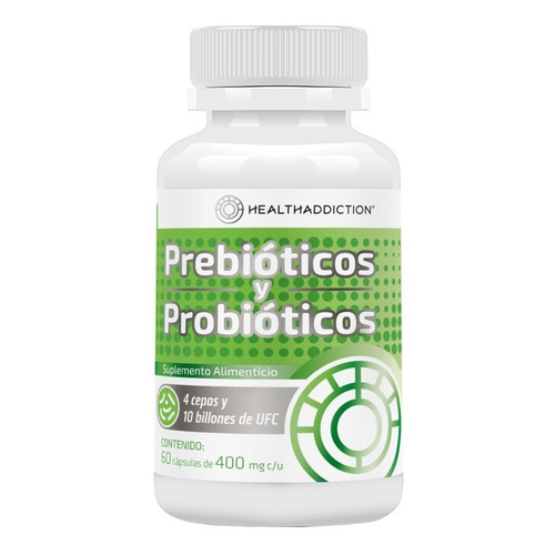 Probióticos Y Prebióticos Healthaddiction. 60 Cápsulas. 4 Cepas. Cápsulas Con Recubrimiento Entérico Para Mejor Funcionamiento