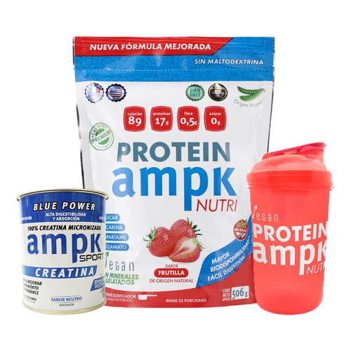 Ampk Protein + Creatina Ampk Sport Masa Muscular + Shaker Sabor Frutilla