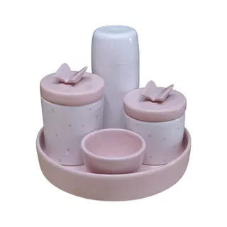 Kit Higiene Bebe Porcelana C Bandeja 3p  Poa Rose G Mini Bco
