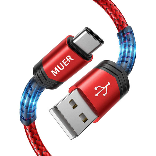 Cable Usb Tipo C Rápido 2m Nylon Para Samsung Moto Xiaomi Color Rojo